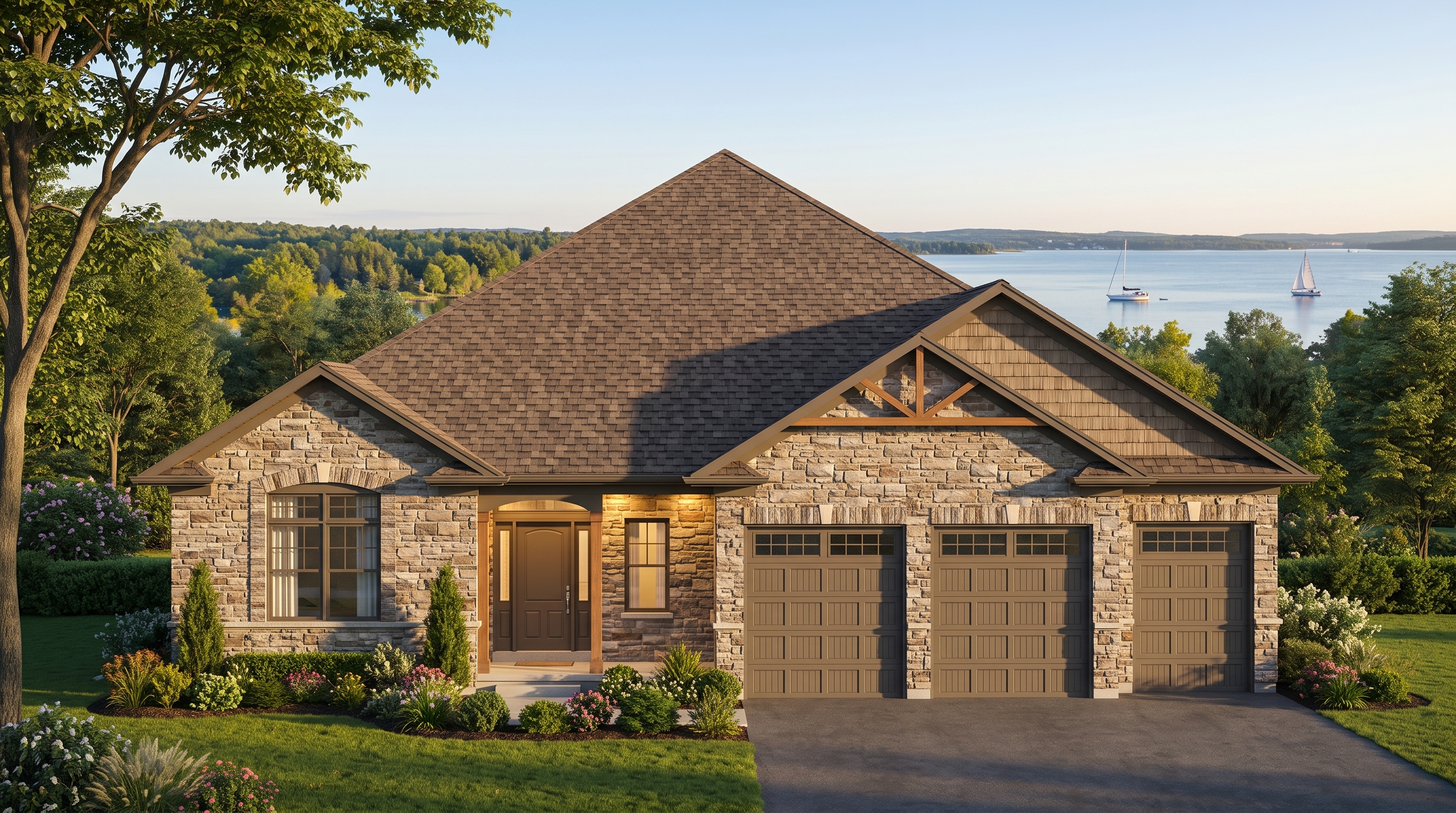 The Residences at Claramount Club - Lot 11 Concept B Full Quarry Stone Triple-Car Bungalow